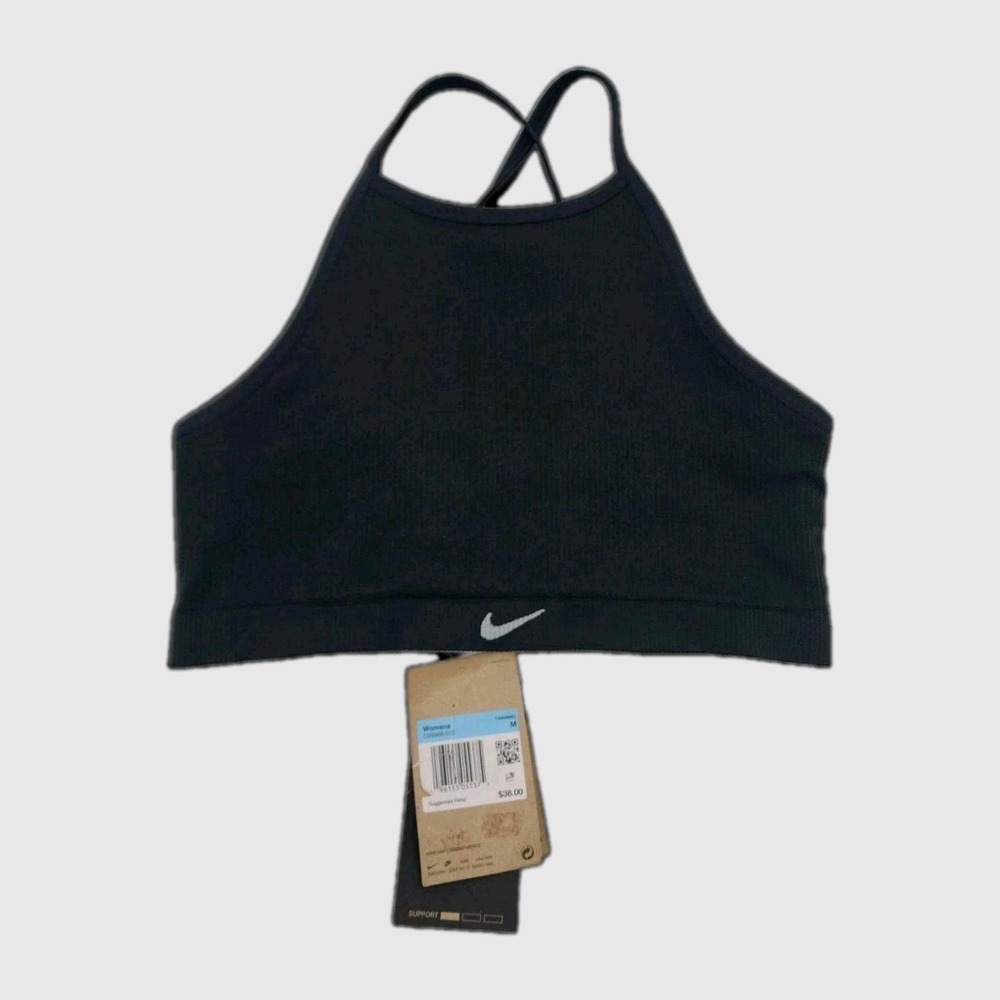 NWT Nike Indy Bra Training Dri Fit Light Support Non Padded Ribbed Black Sz Med